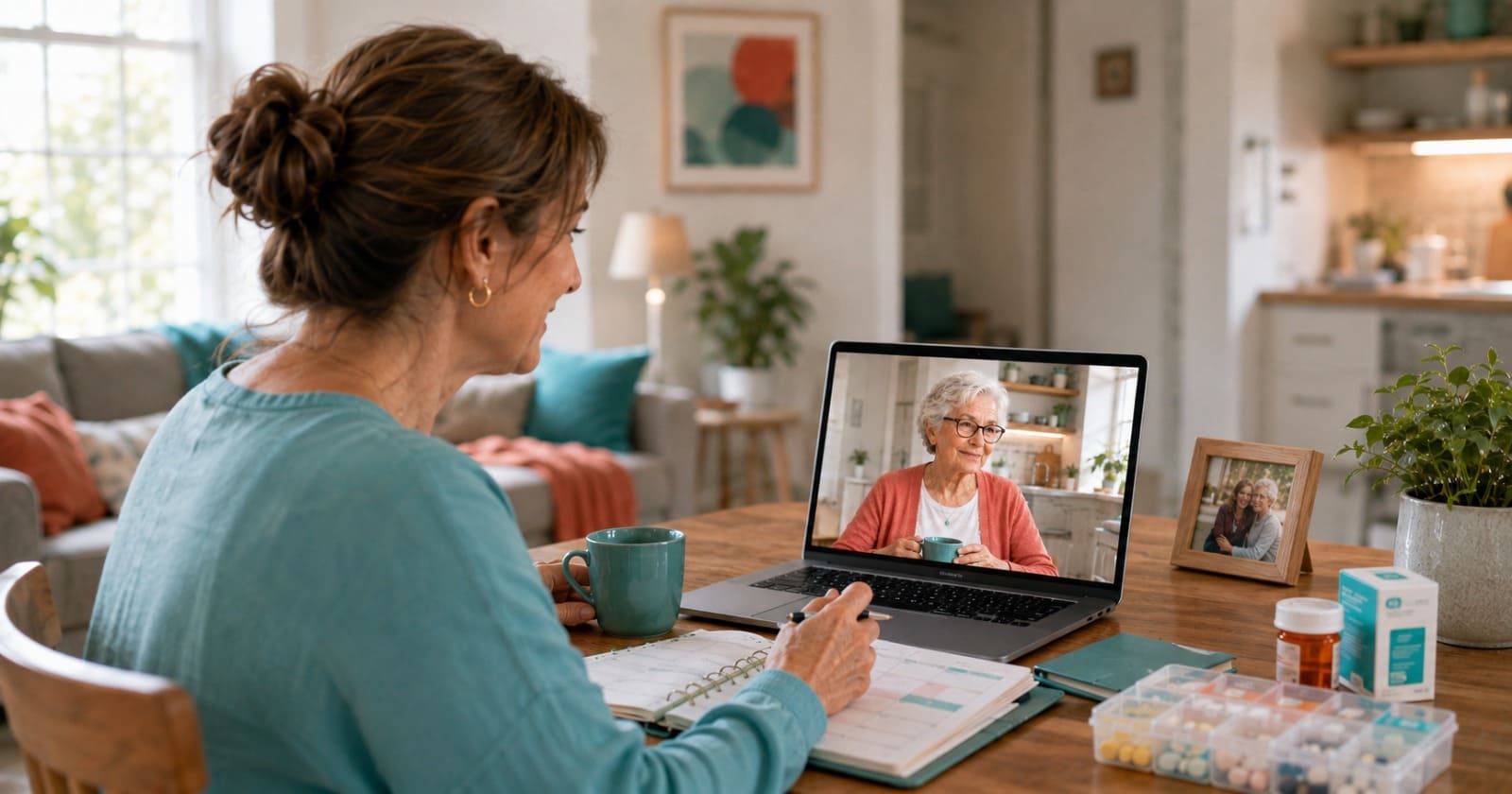 Aidant à distance qui coordonne l'aide d'un parent âgé — Autrement Senior